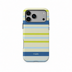 Stripe Party Atlas iPhone case, back view on white
