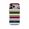 Stripe Party Cinema iPhone case, back view on white