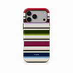 Stripe Party Cinema iPhone case, back view on white