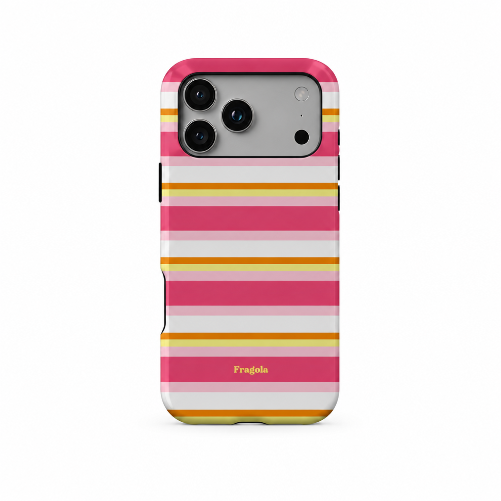 Stripe Party Afterglow iPhone case, back view on white