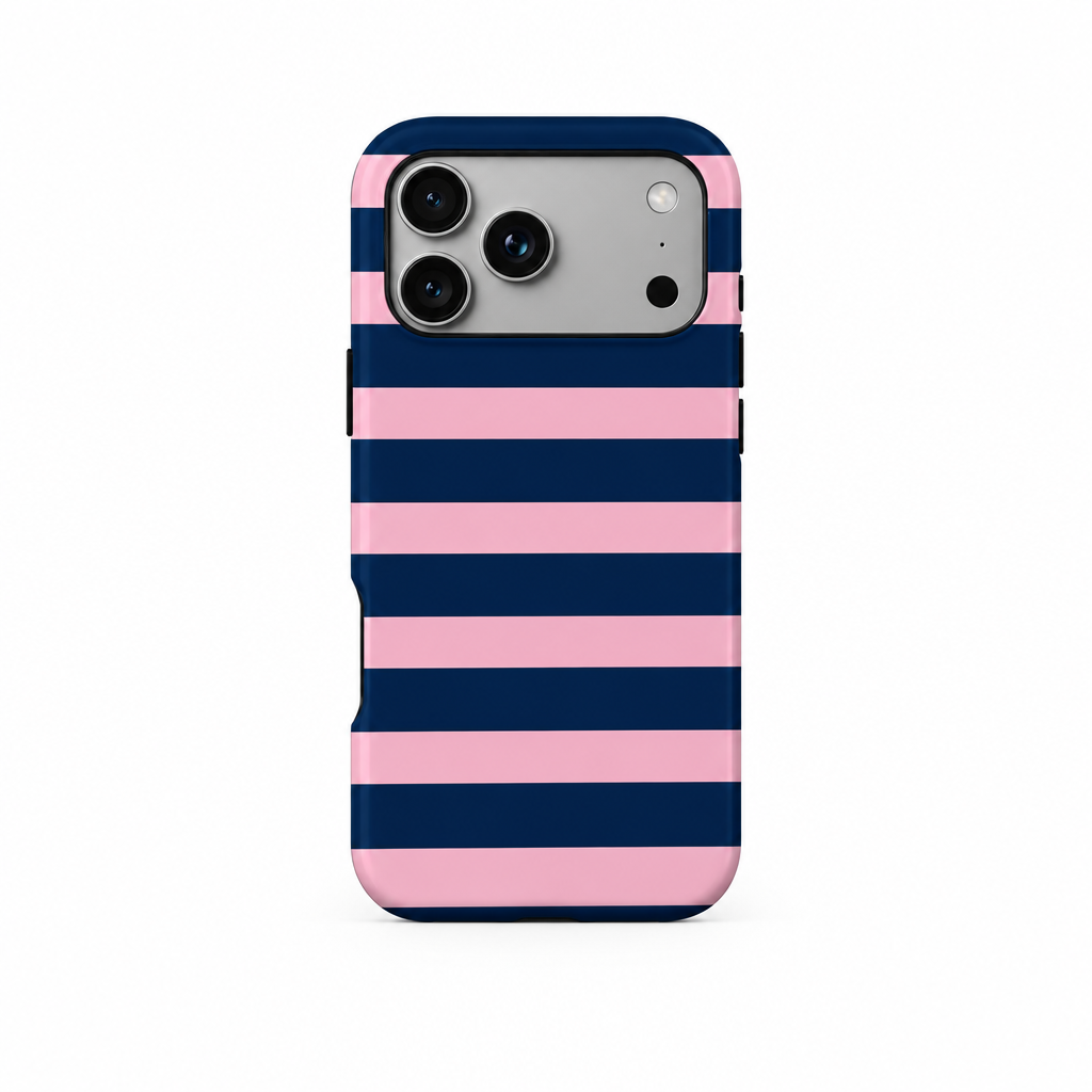 Stripe Party Canvas iPhone case, back view on white