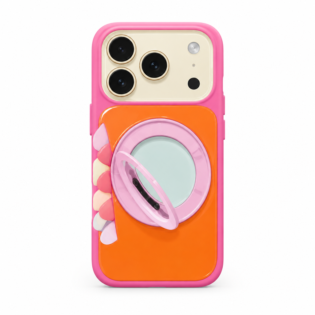 Contrast Stand Amber iPhone case on white