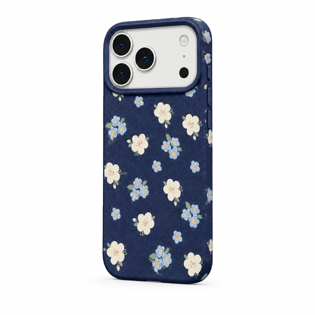 Petal Press — Navy — iPhone Case — side view