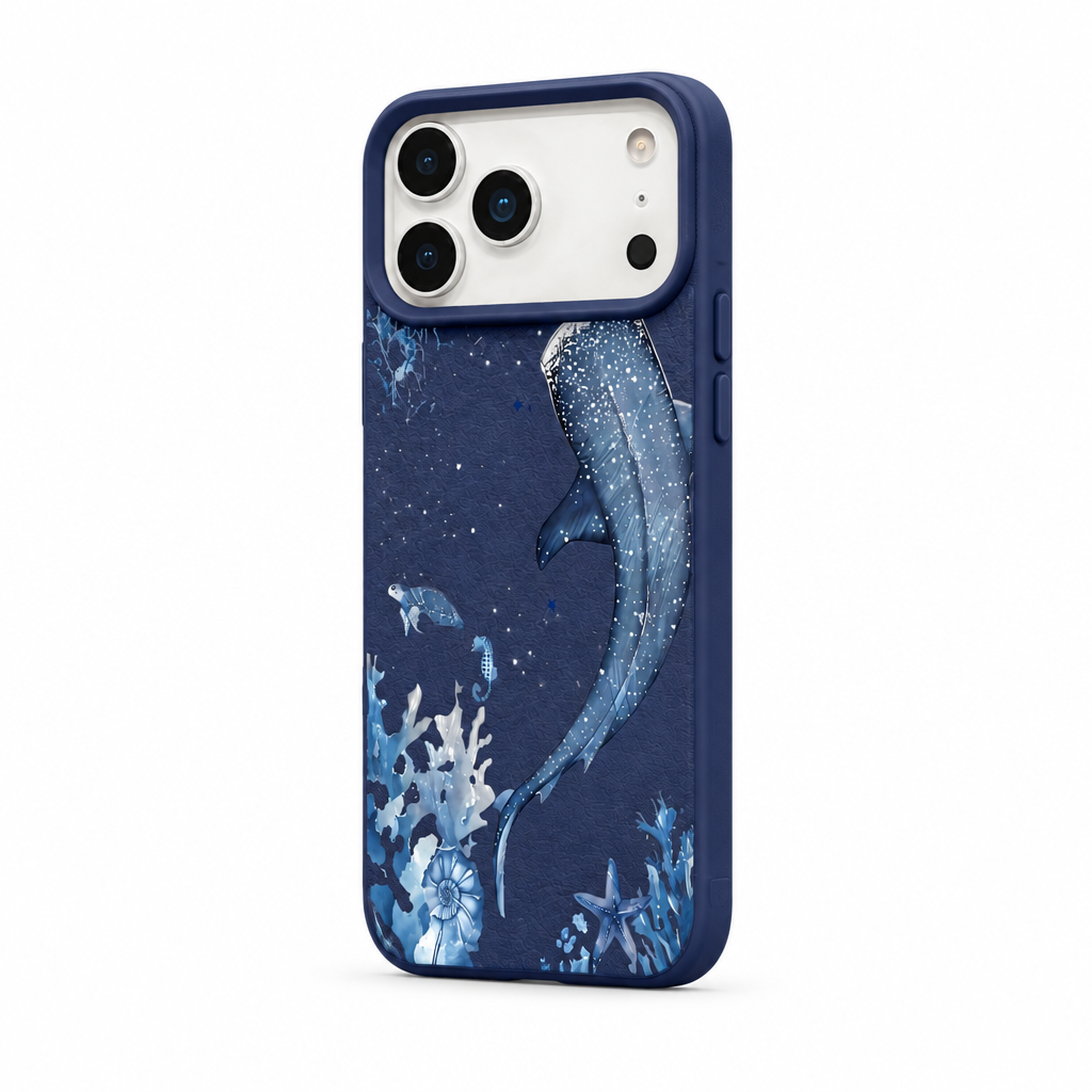 Whale Song — Navy — iPhone Case — side view